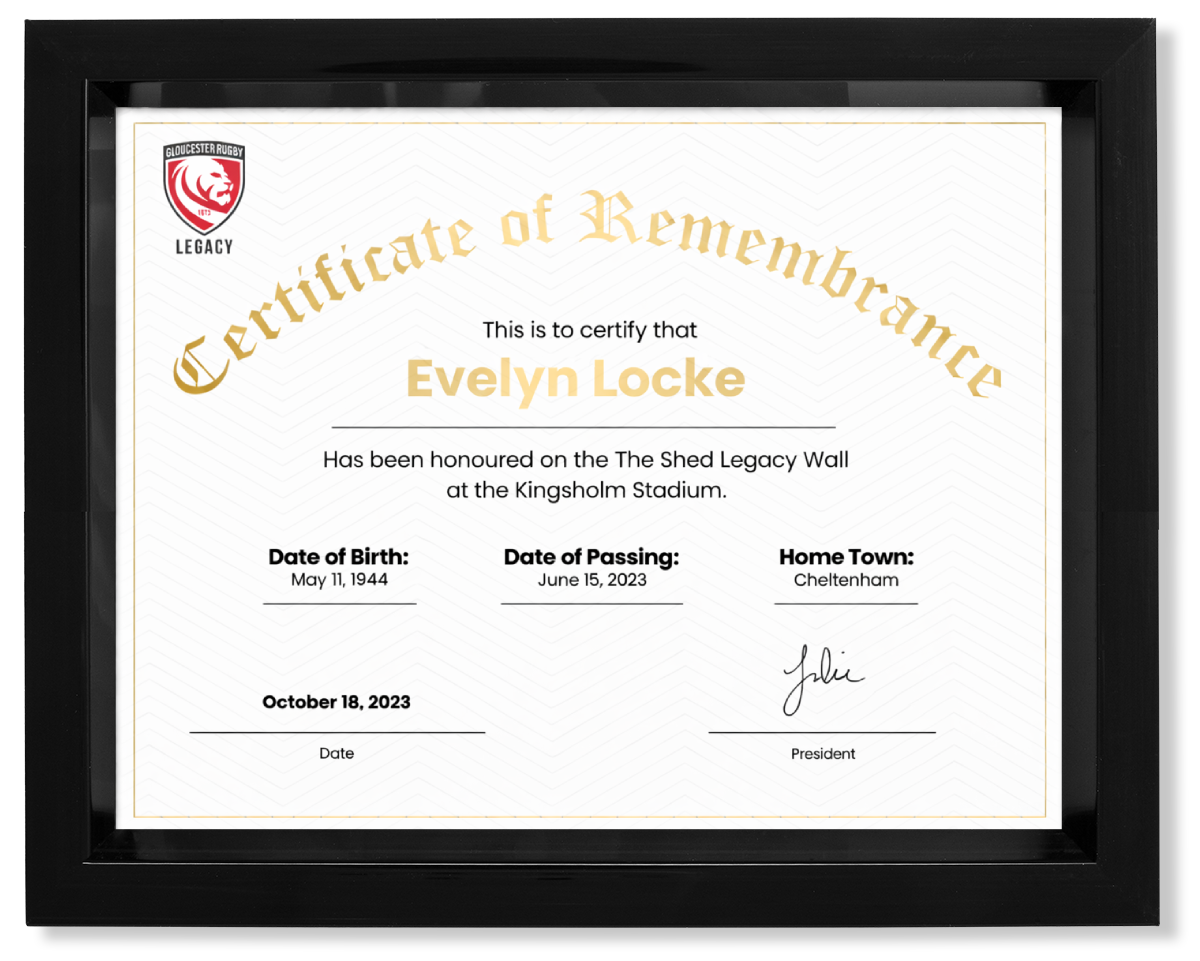 Shed Legacy Wall memorial plaque example